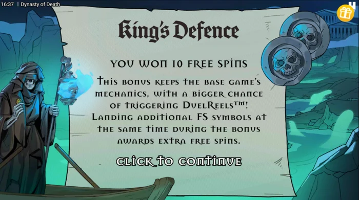 Dynasty of Death - стартиране на Free Spins King's Defence